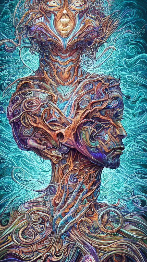 Image similar to android jones alex grey alex grey mark cooper artgerm artstation award winning photorealistic detailed hypervivid intense fantasy concept art, hypervivid intense mcbess, the sea by dan mumford