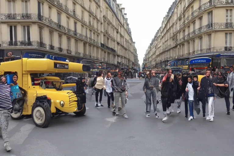 Image similar to autobots walking in paris