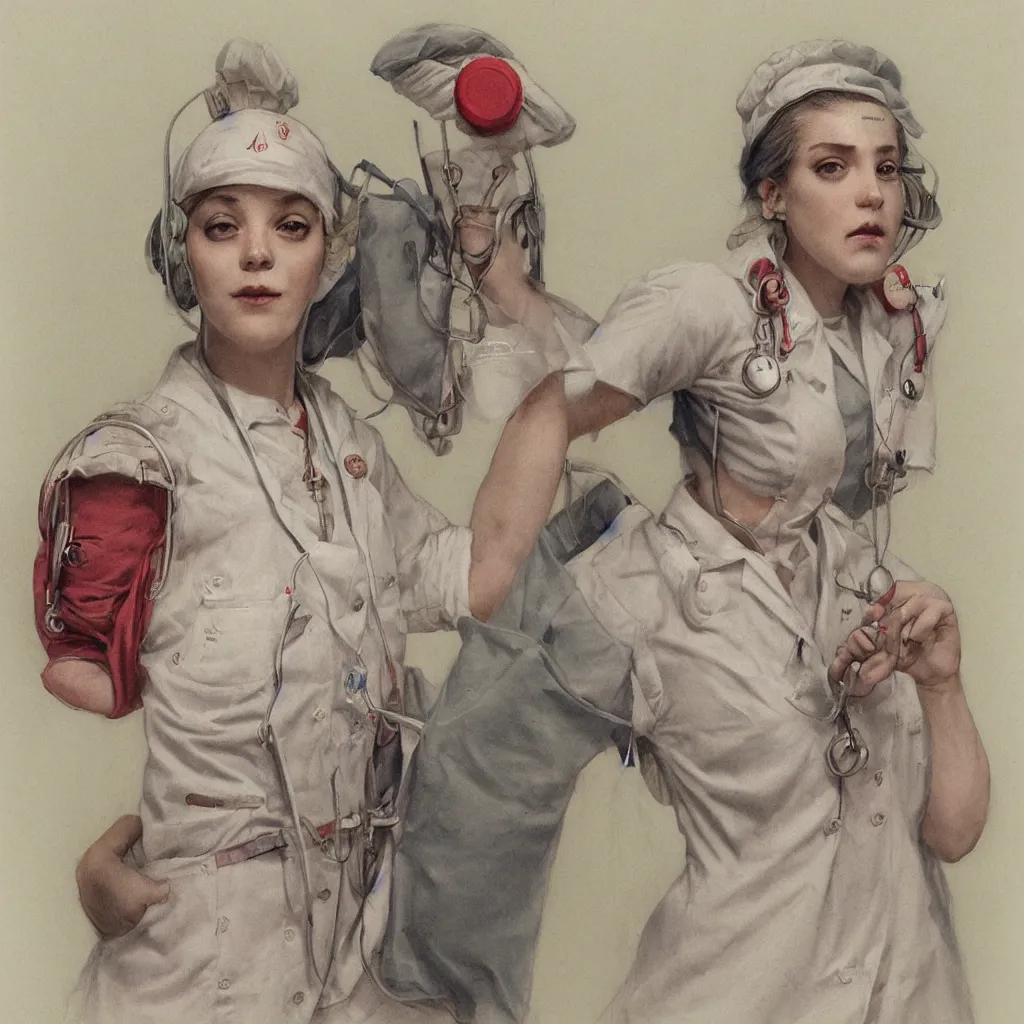 Image similar to clowncore pastel punk young hospital nurse wearing stylish uniform. detailed, portrait, 8 k, artwork by jean - baptiste monge