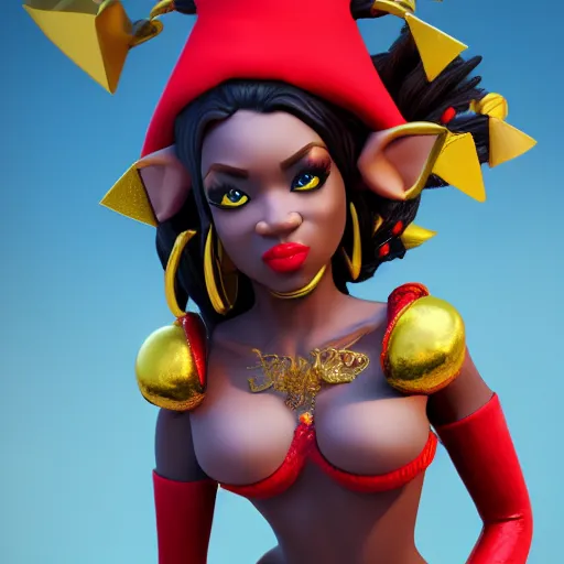 Image similar to beautiful afroame elf, clash royal style characters, unreal engine 5, octane render, detailed, cinematografic, cinema 4 d