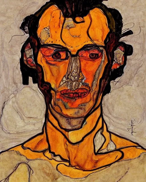 Image similar to portrait of aku by egon schiele in the style of greg rutkowski