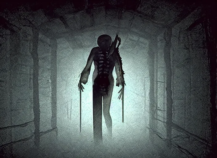 Image similar to the evil dead, liminal space, nightmare fuel, grotesque, cursed, found footage, necromorph, silent hill