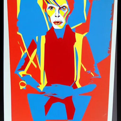 Prompt: David Bowie by James Gurney, Jamie Hewlett, Jason De Graaf, Jean Arp