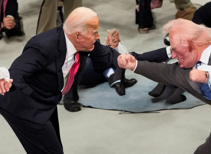 Prompt: Joe Biden fights an overweight man, 8K, high quality, highly detailed