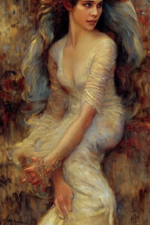 Prompt: portrait of daenerys targaryen by gaston bussiere.