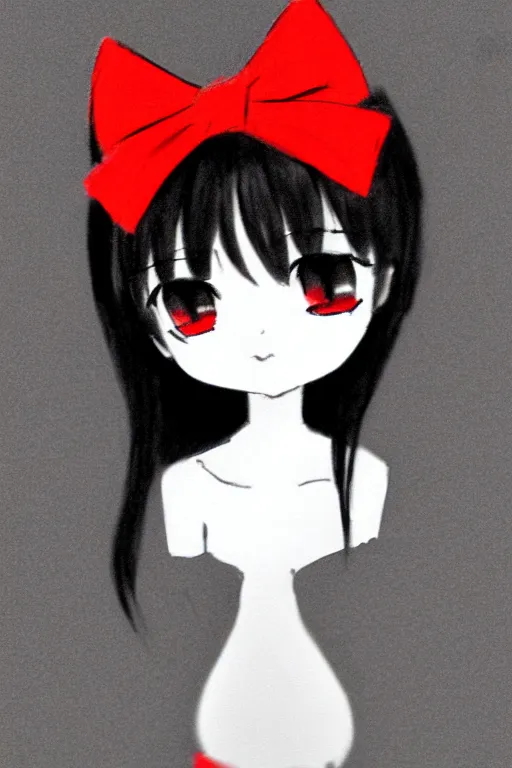 Image similar to highly detailed, cute loli in a tall black top hat, red bow, face profile, pencil sketch, gray scale, anime style