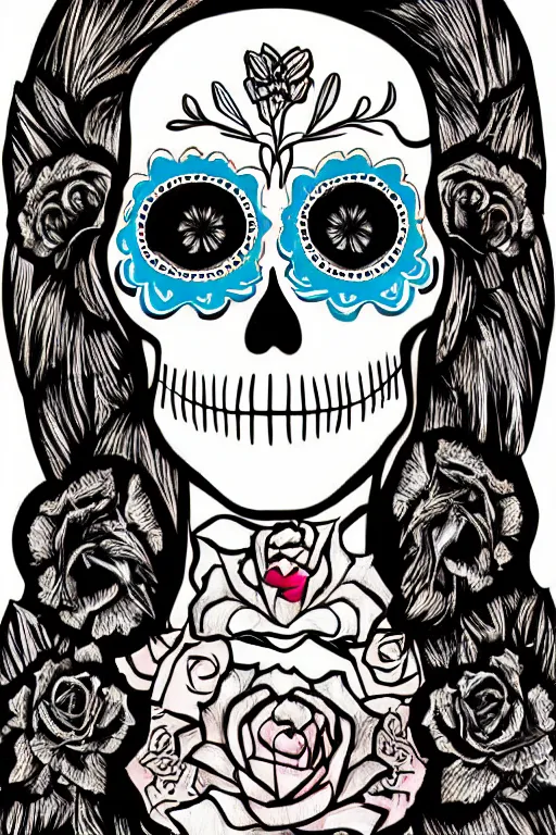 Image similar to illustration of a sugar skull day of the dead girl, art by vincent locke