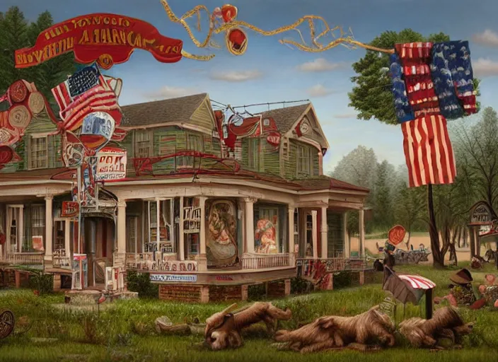 Image similar to all about americana, lowbrow, matte painting, 3 - d highly detailed, in the style of mark ryden,