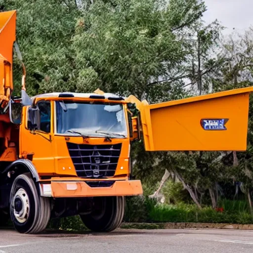 Prompt: dump truck taking a selfie