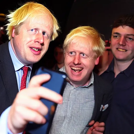 Image similar to boris johnson taking selfies in a nightclub