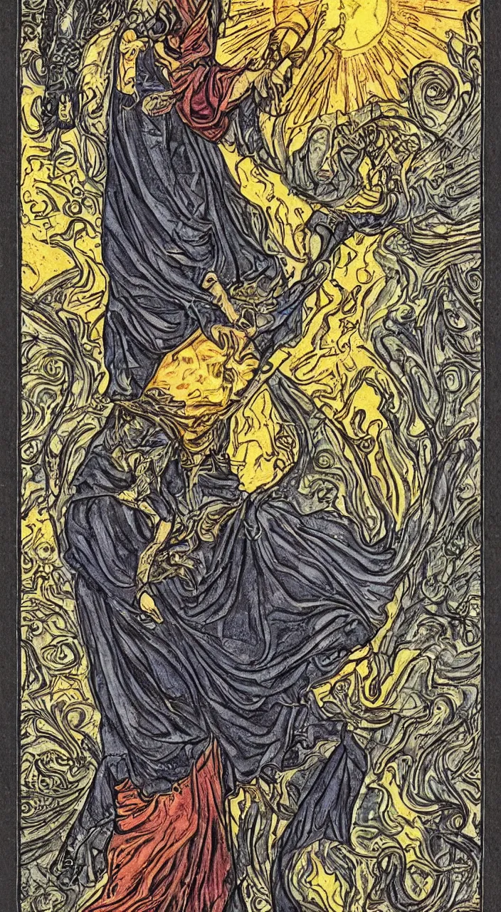 Image similar to a beautiful artistic and detailed tarot card