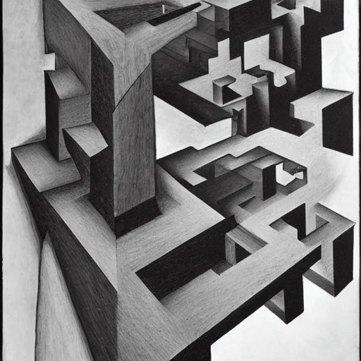 Prompt: salvador dali's the persistence of memory drawn by m. c. escher