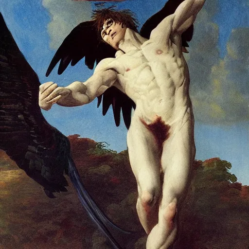 Image similar to a portrait of EREN YEAGER as The Fallen Angel in the style Alexandre Cabanel