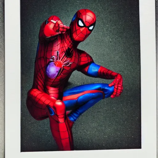 Image similar to a single iron man and spider - man hybrid, dslr, polaroid