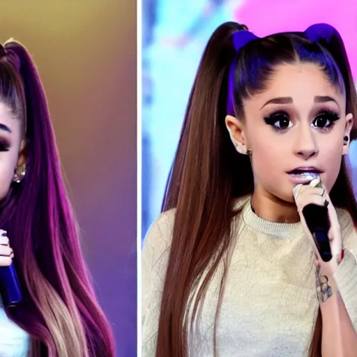 Prompt: ariana grande slowly transforming into a funko pop on live broadcast