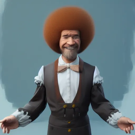 Image similar to Bob Ross is dressed in a maids outfit, hyperdetailed, artstation, cgsociety, 8k