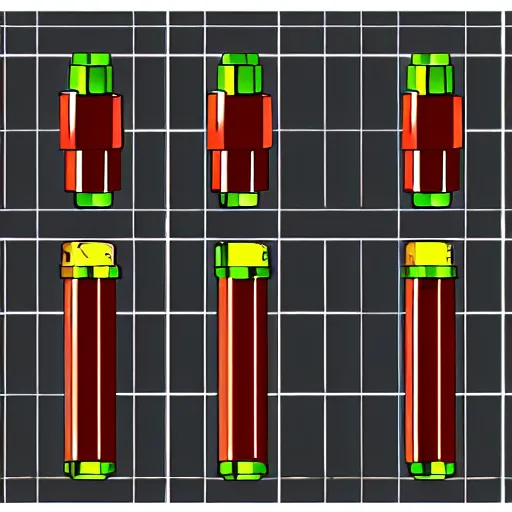 Prompt: spritesheet of 2 d bolts and nuts, game asset, grid, watercolor