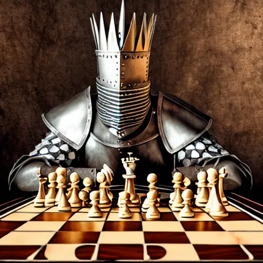 Image similar to medieval knight with spiky hair playing chess, highly intricate steampunk, chess knight, photorealistic, hyperrealism, beautiful, high resolution