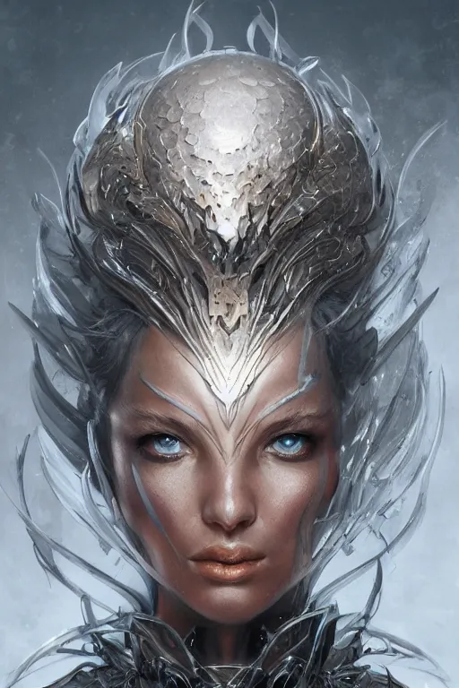 Prompt: metallic metamorphosis, d & d, fantasy, portrait, highly detailed, headshot, digital painting, trending on artstation, concept art, sharp focus, illustration, art by artgerm and greg rutkowski and ayami kojima