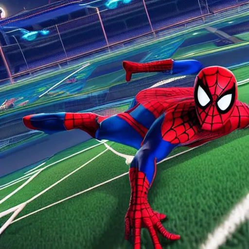 Image similar to spiderman in rocket league, teaser trailer photo