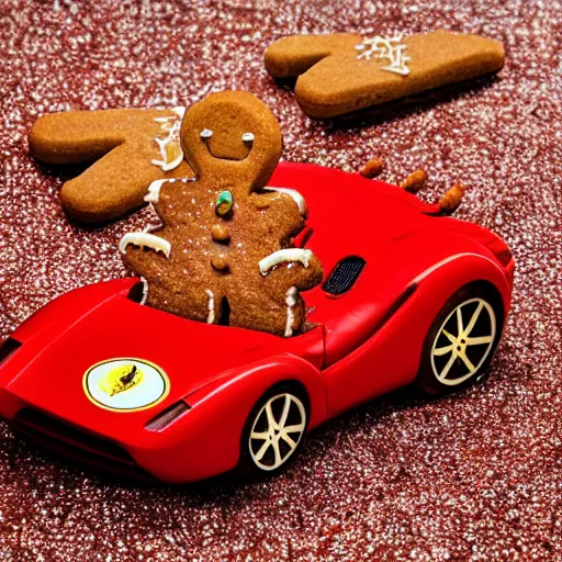 Image similar to a ferrari made of gingerbread, food photography, car photography