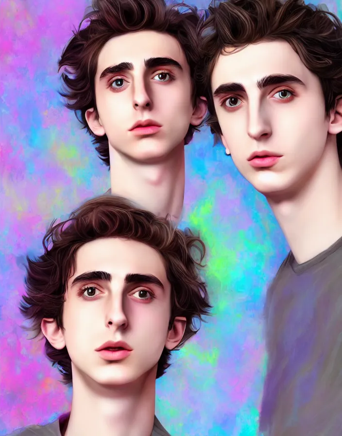 Prompt: @ValetinaRemenar on twitter!! semi semi anime realistic digital painting!! Timothee Chalamet! Xray melting colors!!