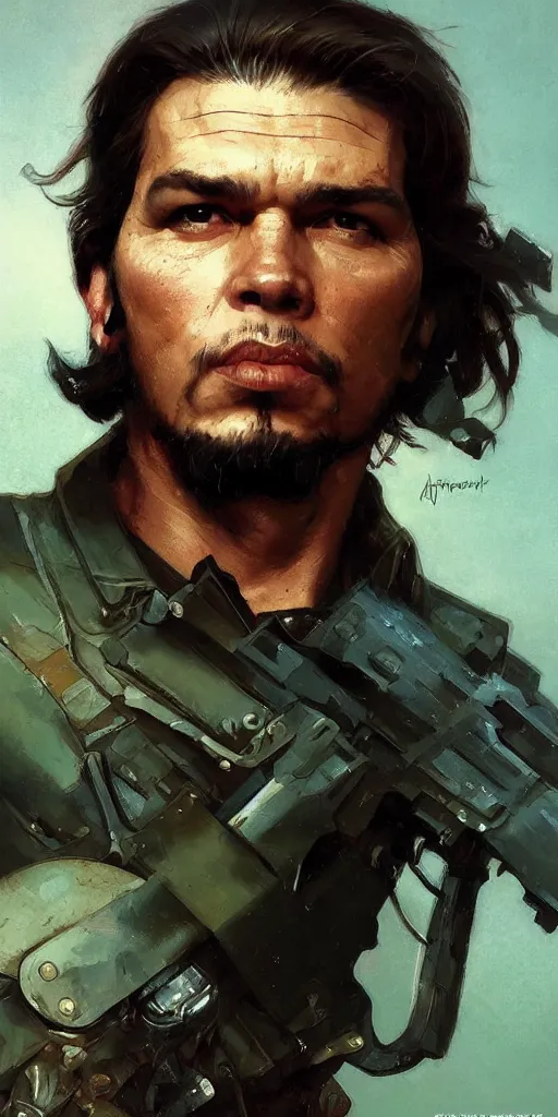 Image similar to che guevara profile picture by greg rutkowski, dynamic pose, intricate, futuristic, fantasy, elegant, by stanley artgerm lau, greg rutkowski, thomas kindkade, alphonse mucha, loish, thierry mugler, norman rockwell, 3 d