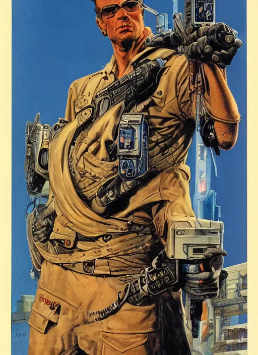 Prompt: cyberpunk mercenary. portrait by clyde caldwell and jean giraud and anton otto fischer and john philip falter and will eisner and gil elvgren