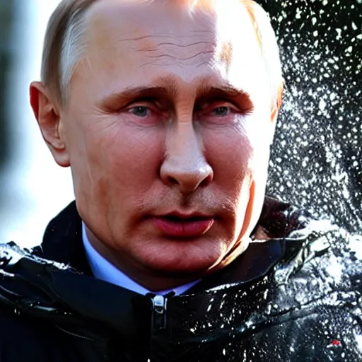 Image similar to putin is fully wet and has water on his face