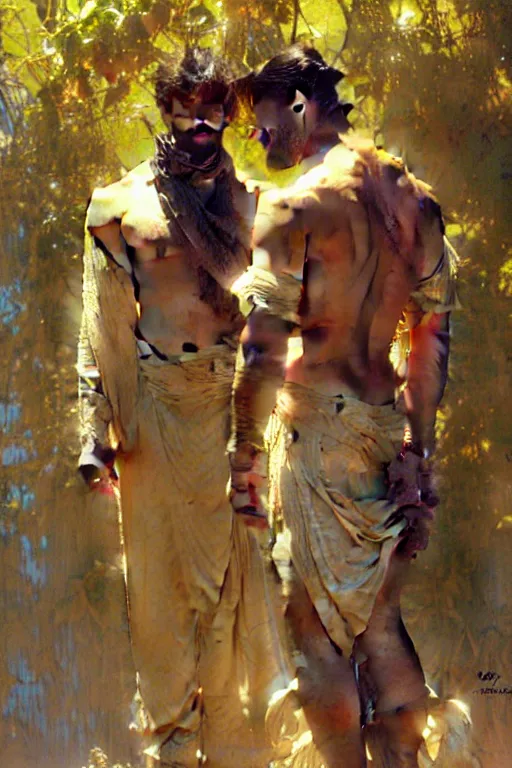 Prompt: 2 attractive male, painting by gaston bussiere, craig mullins, greg rutkowski, alphonse mucha