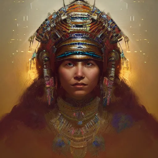 Prompt: Inca queen, gorgeous portrait, intricate, elegant, volumetric lighting, scenery, digital painting, highly detailed, artstation, sharp focus, illustration, concept art, ruan jia, steve mccurry