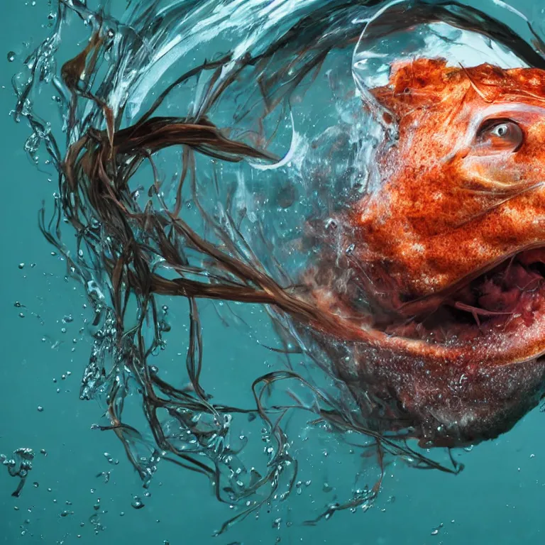 Image similar to Realistic Studio Photograph of a Footballfish anglerfish deep underwater, award-winning nature photography hyperrealism 8k