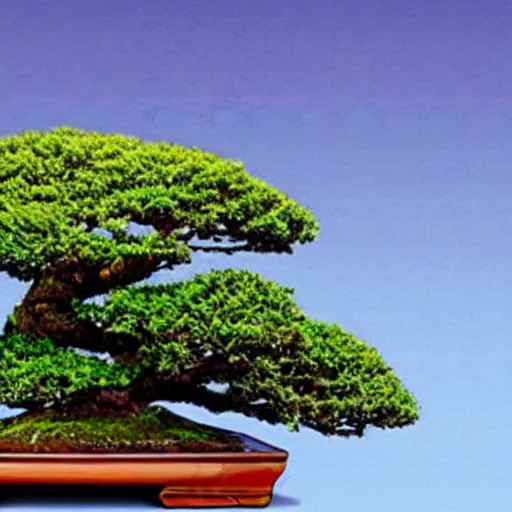 Prompt: a city on top of a bonsai tree, realistic