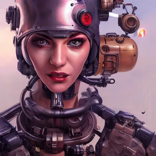 Image similar to tank girl, highly detailed, half android, power implants, body transmogrify, beautiful, mesmerising, look of desire, loving stare, digital painting, trending on artstation, concept art, 4 k, sharp focus, illustration, art by artgerm and greg rutkowski and magali villeneuve