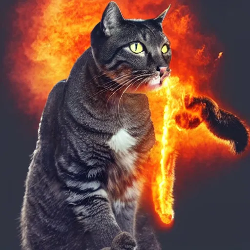 Image similar to a giant cat breathing fire
