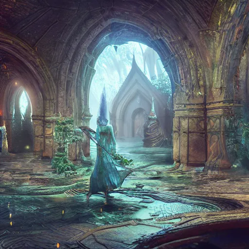 Image similar to ,inside a magical ethereal elven city, highly detailed, 4k, HDR, award-winning, artstation, octane render