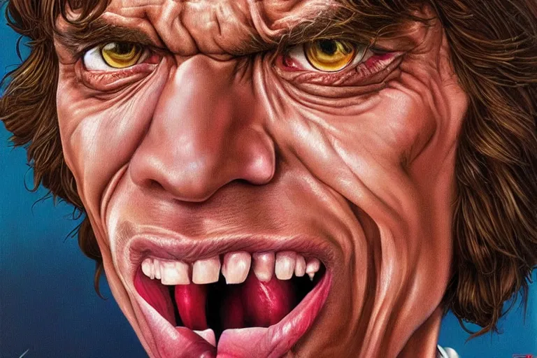 Prompt: mick jagger mouth is as big as his head, Jason Edmiston