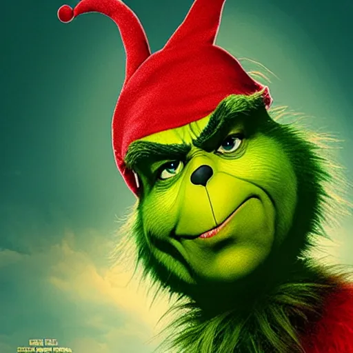 Image similar to a film poster of the grinch with Nicolas cage