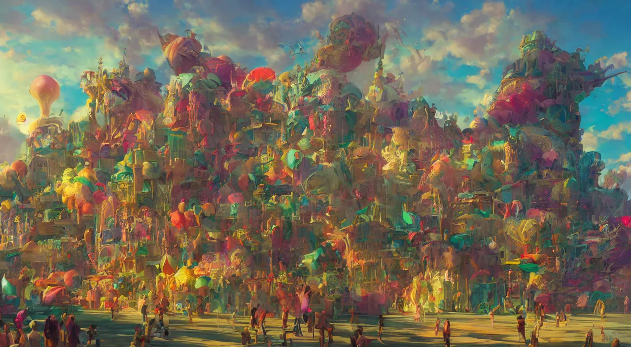 Image similar to bazaar zouk oriantal multicolorful sky shine place mosquet painting, sunny day, matte painting, bold shapes, hard edges, street art, trending on artstation, by huang guangjian and gil elvgren and sachin teng