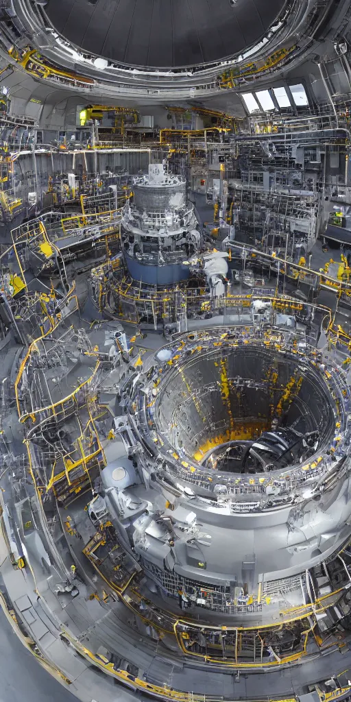 Image similar to reactor of controllable nuclear fusion power station in operation, high energy particle flow, glow, 8 k.