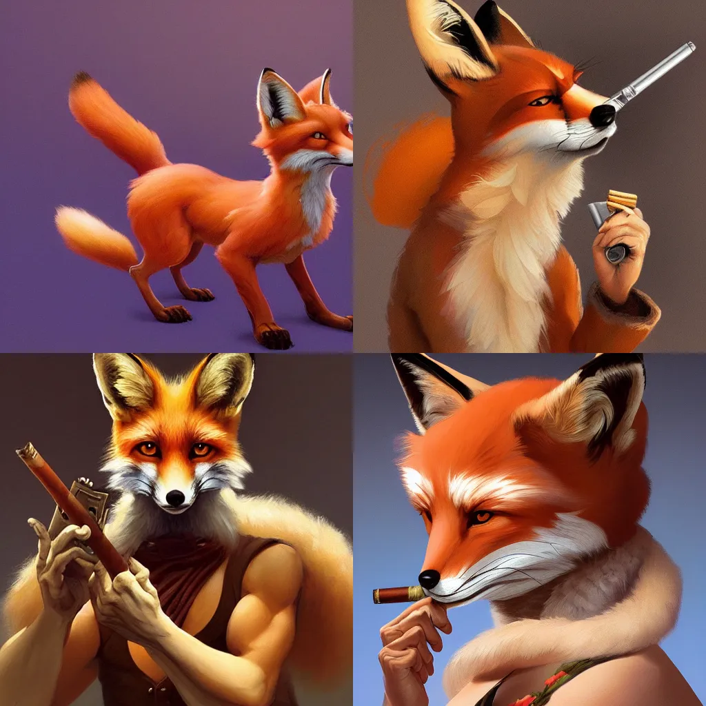 Prompt: A digital painting of a Fox with a cigarre , by Stanley Artgerm Lau, frank frazetta, Rossdraws, James Jean, gerald brom, Andrei Riabovitchev, Marc Simonetti, and Sakimichan, trending on artstation, SFW version