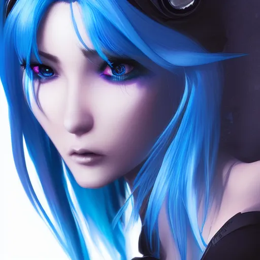 Image similar to a close up of a woman with blue hair, cyberpunk art by Artgerm, featured on cgsociety, fantasy art, deviantart, 2d game art, deviantart hd