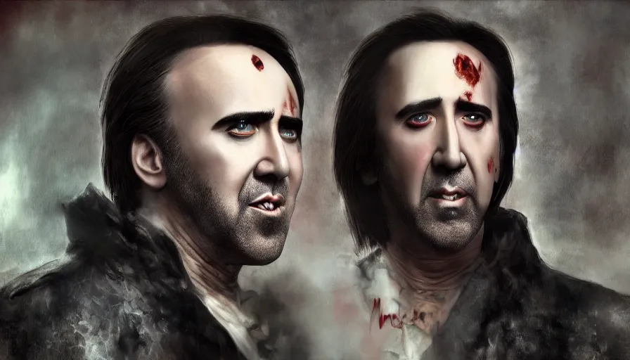 Prompt: nicolas cage is a vampire, hyperdetailed, artstation, cgsociety, 8 k