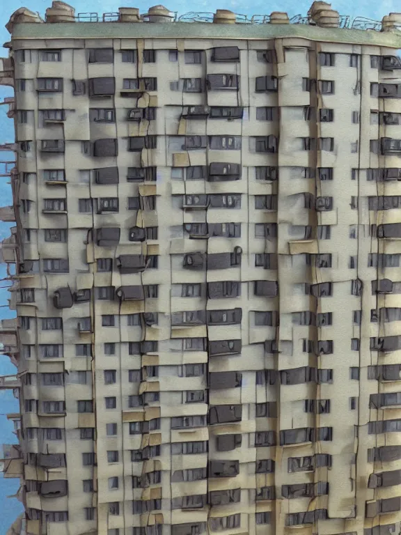 Prompt: a soviet apartment building , beautiful miniature, diorama , 3d render