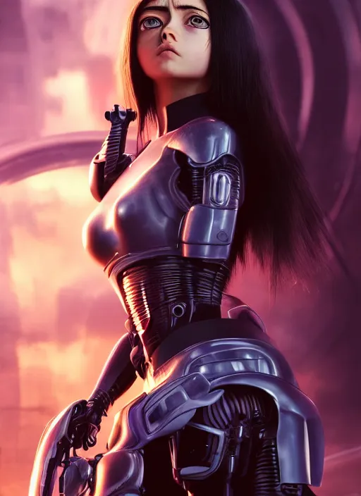 Image similar to Alita Battle Angel, digital painting, cyberpunk, aesthetic, faded, full body portrait, hyper realistic render, 8k