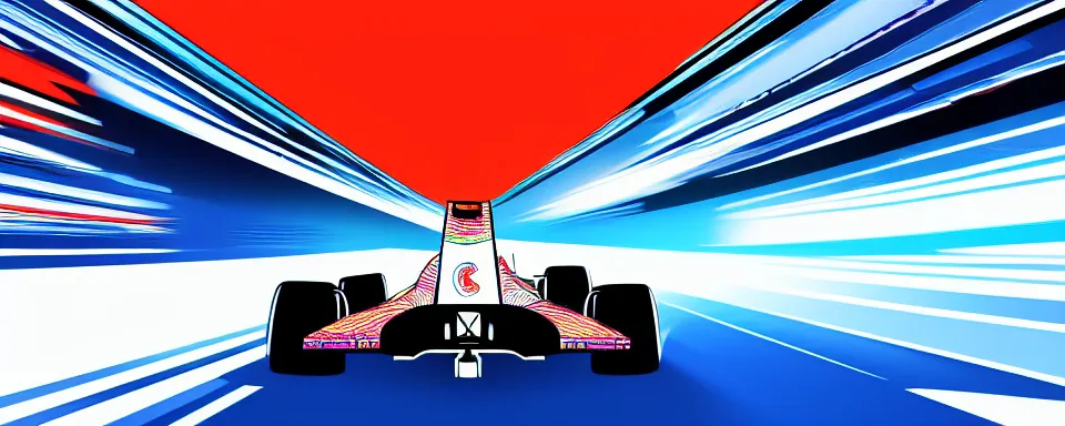 Prompt: formula one car, synthwave illustration, motion blur, blue aesthetic