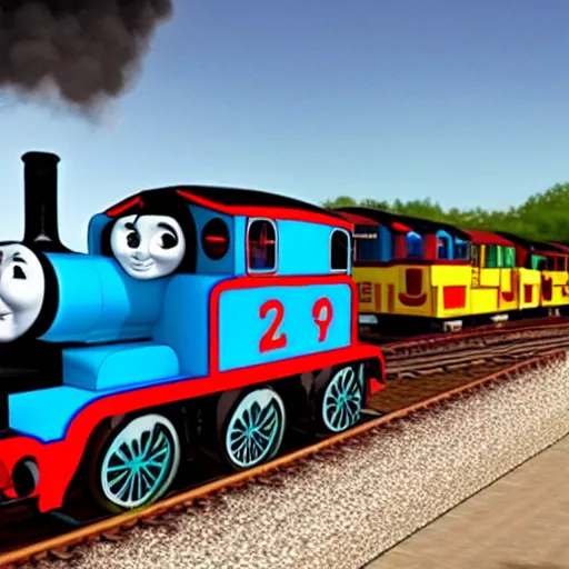 Prompt: thomas the train going fast