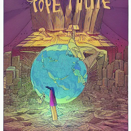 Prompt: hope for humanity, colored ink, moebius illustration art, key art