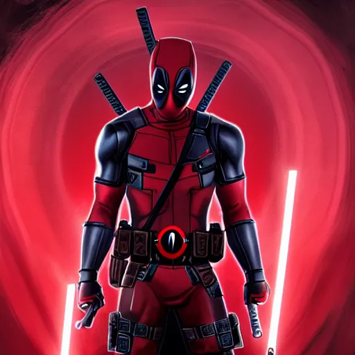 Image similar to deadpool as a sith lord, dynamic lighting, photorealistic fantasy concept art, trending on art station, stunning visuals, creative, cinematic, ultra detailed