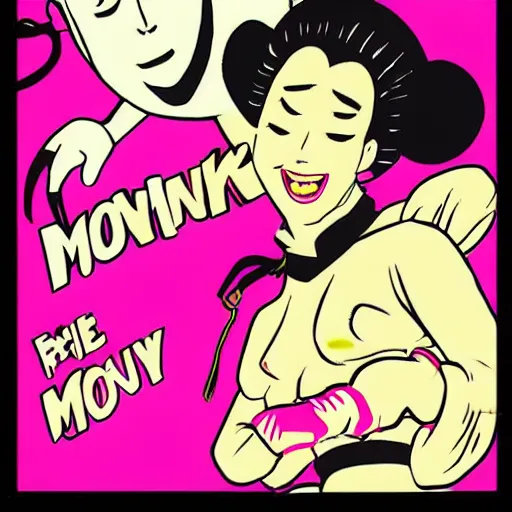 Prompt: monk fight monkey with pink gloves, retro 5 0 s style, art by akihito tsukushi